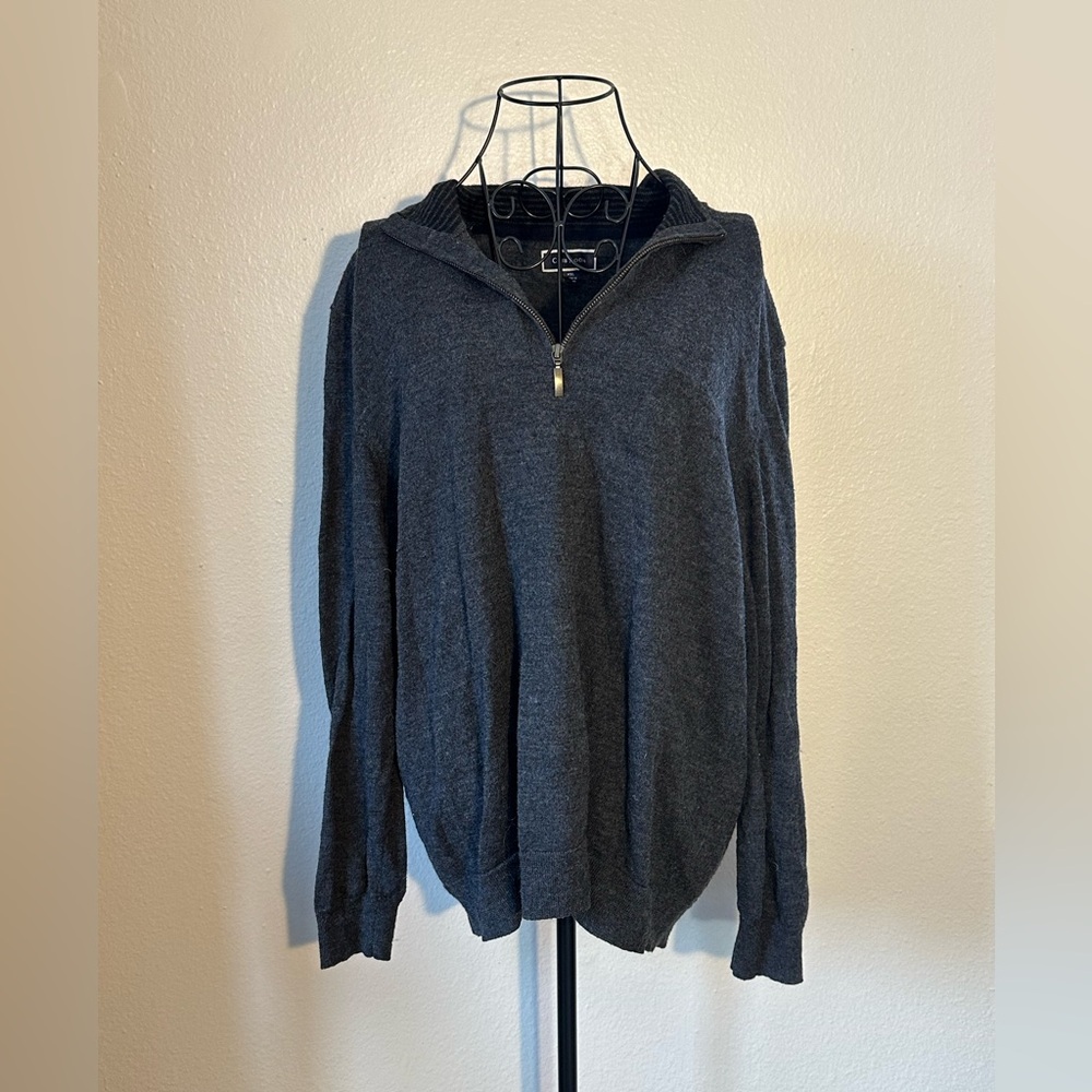 Grey Merino Wool Quarter Zip Sweater